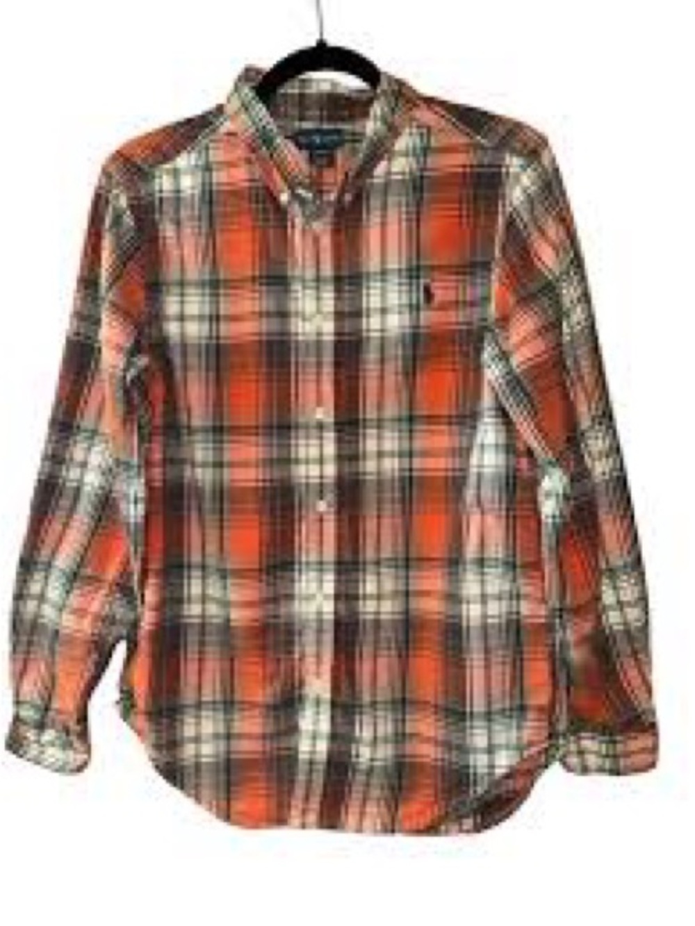 Ralph Lauren Orange and Cream Plaid Button-Down Shirt
